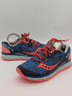 Women's Size 9.5 Saucony Nomad TR Trail Running Shoes Blue Neon Pink 4MM Offset